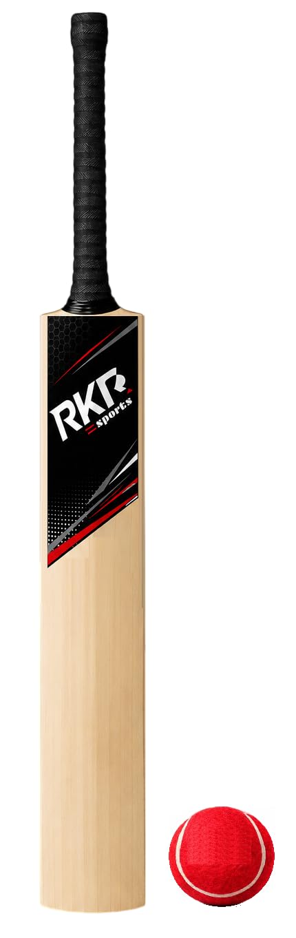 RKR Natural Poplar Willow Cricket Bat, Size 5, with Tennis Ball, for 10 to 13 Years Boys and Girls-image-20