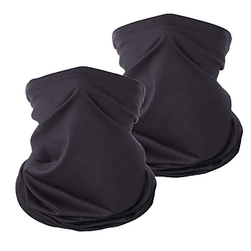 2 Pack Neck Gaiter Face Cover Mask, Sun UV Reusable Face Scarf Breathable Bandana for Men and Women?Black+Black?