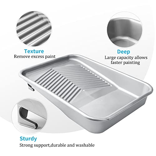 Mister Rui Paint Tray 9 Inch, Paint Tray Liners 10pcs, Paint Roller Tray, Disposable Paint Tray Liners, with 5-Wire Cage Roller Frame, for 9 Inch Paint Rollers, Silver Plastic Paint Tray Large
