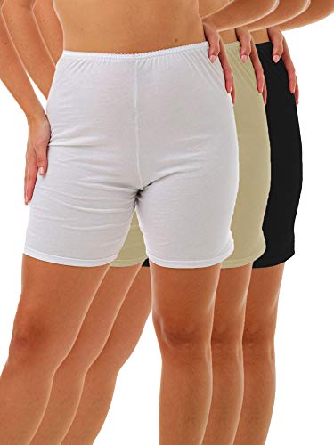 Underworks Womens 100% Cotton Cuff Leg Bloomers 8-inch Inseam White-Beige-Black 3-Pack Medium 37-38 Hips