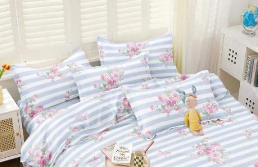 Image of TIB The Intellect Bazaar Flat Double Bedsheets with 2 King Size Pillow Covers | Double Bed Breathable | Wrinklefree | Ultrasoft | 90 x 100 Inches, 7X7.5 Feet | Blue Pink Floral
