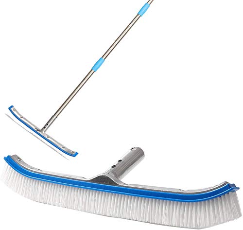 GLORYA Swimming Pool Brush with 8ft Pole - 18\" Polished Nylon Bristles Pool Brush Head - Brush Designed for Cleans Walls Tiles and Floors