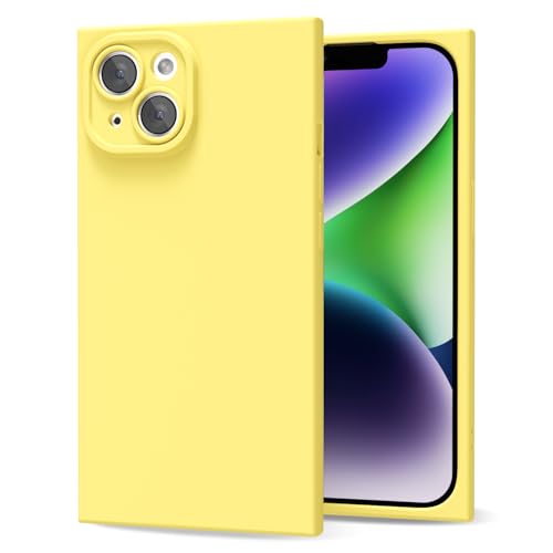 oakxco for iPhone 14 Case Silicone Rectangle Edge Corner, Y2k Soft Rubber Gel Cute Phone Case for Women, Girly Aesthetic Trendy Unique Design with Camera Cover, Yellow