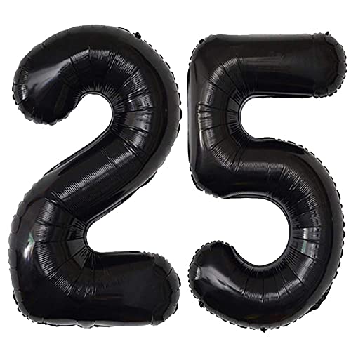 Jonhamwelbor 25 Number Balloons Black Big Giant Jumbo Number 25 Foil Mylar Balloons for 25th Birthday Party Supplies 25 Anniversary Events Decorations
