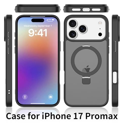 Image of Magnetic for iPhone 17 Pro Max Case, 6.9 inch, Compatible with MagSafe, Rugged Kickstand, Not-Yellowing Military-Grade Protection, Matte Black