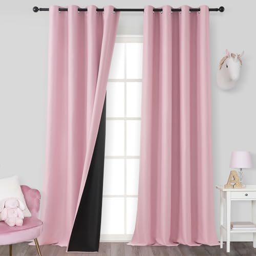 MRTREES Pink Blackout Curtains For Bedroom Thermal Insulated Curtains For Winter Blackout Thermal Curtains For Night Kids Nursery Curtains Blackout Thermal 66 x 72 Inch Drop 167x183 CM 2 Panels