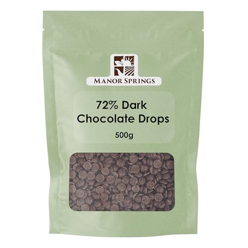 72% Dark Chocolate Drops 500g by Manor Springs for Baking Desserts Cookies Cakes Muffins Cupcakes & Decorating