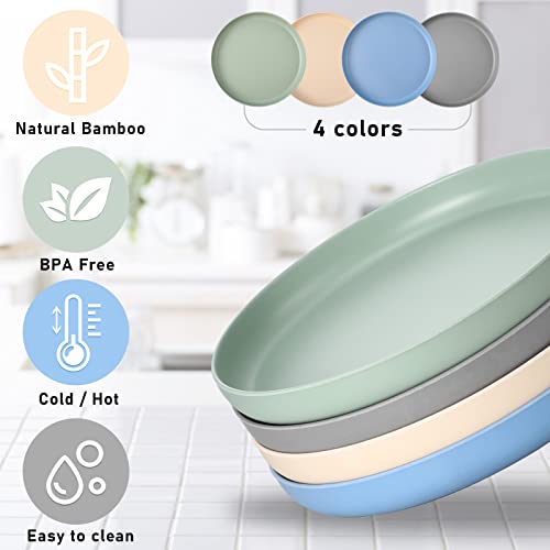 Foaincore 10 Pcs Bamboo Plates Reusable Bamboo Toddler Plates Dinnerware Safe Dinner Plates 4 Color Kids Plates, Adults And Toddler Utensils For Home, Outdoor Picnic, Party Use #TOP1