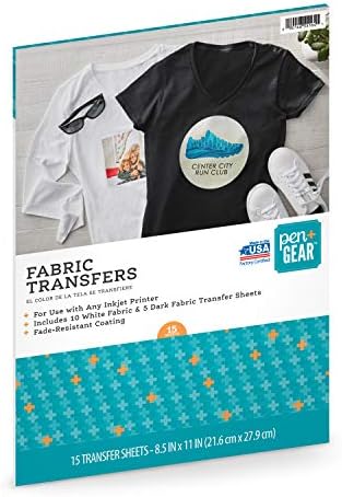Pen Gear Fabric Transfers Paper 8 5 X 11 15 Sheets For Inkjet Printers White Dark Amazon Ae Arts Crafts