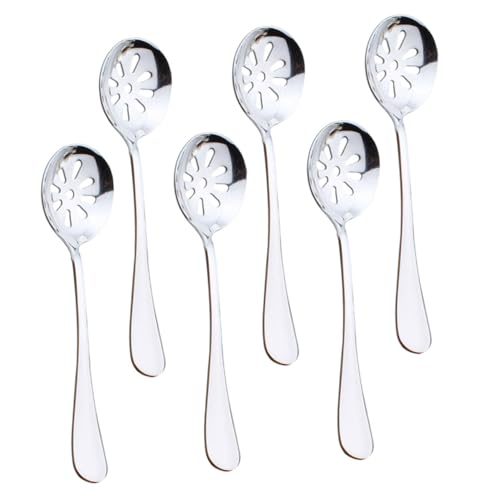 MOLUCKFU Stainless Steel Slotted Spoons Set 6pcs Reusable Serving Utensils Ergonomic Dinner Spoons Kitchen Supplies for Daily Use