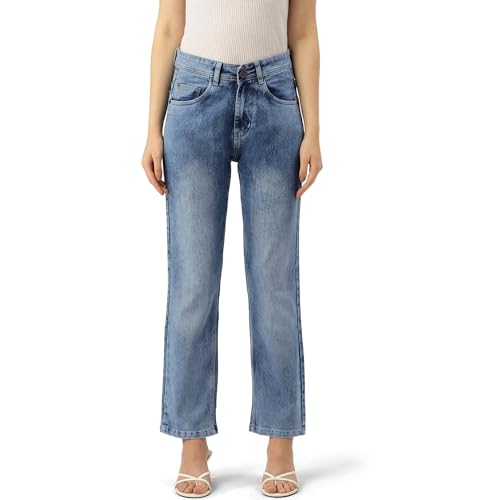 Image of PARIS HAMILTON Womens /Girls High Waist Straight fit Stretchable Denim Jeans Relaxed Fit