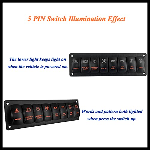 Image of 8 Gang Customize Rocker Switch Orange Led Backlit Boat Switch Panel for Car Yacht RV Camper Truck Tractor 12V 24V Waterproof IP66