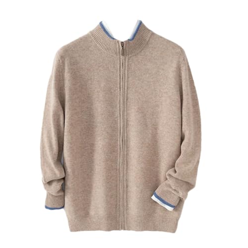 Men's Wool Sweater Cardigan Half High Neck Color Blocked Knitted Sweater Loose Casual Zipper Jumper