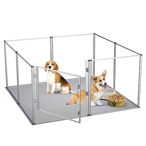 BingoPaw Acryl Wurfkiste Hunde Laufstall: Hundelaufstall für Wohnung, 8-TLG Welpenauslauf 60cm hoch, XXL Laufgitter Welpenlaufstall mit Tür und wasserdichte Boden