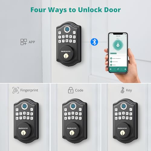 Image of AkaGear DS10 Pro Keyless Entry Door Lock with Lever Handle Set, Bluetooth APP Control, Fingerprint Door Locks, Electronic Keypad Deadbolt Lock, Smart Doors Lock, Auto-Lock, Matte Black
