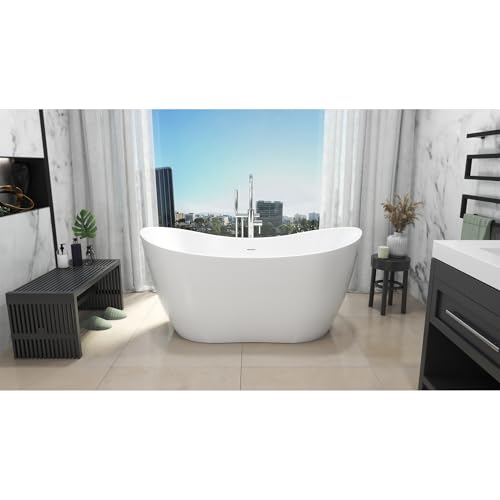 Image of DreamLine Nile 63 inch L x 28 3 /8 inch W x 28 3 /8 inch H Freestanding Acrylic Bathtub with Oil Rubbed Bronze Drain
