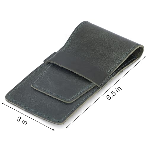 Image of Leather Pen Holder, Genuine 3 Pen Case with Tuck-in Flap, Green Leather Case for Fountain, Ballpoint & Rollerball Pens, Travel Organizer, Luxury Executive Pen Storage Sleeve (3 Pen, Green)