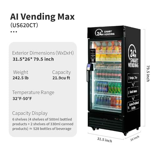 Image of Vending Machine,Smart Refrigerated Vending Machine with Touch Card Reader (Black, Max)