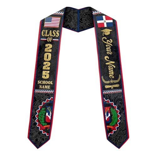 MonkeyVan Personalized Graduation Stole for Dominican Republic Senior, Dominican Flag Graduation Sash Class of 2025 Gifts S334