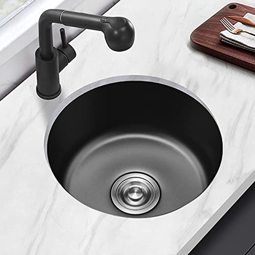 Small Kitchen Sink with Drainer Unit Single Bowl Stainless Steel Round Campervan Sink with Tap Kit and Waste Pipe Drawing Process, Wear-Resistant, Bacteriostatic and Rust-Proof