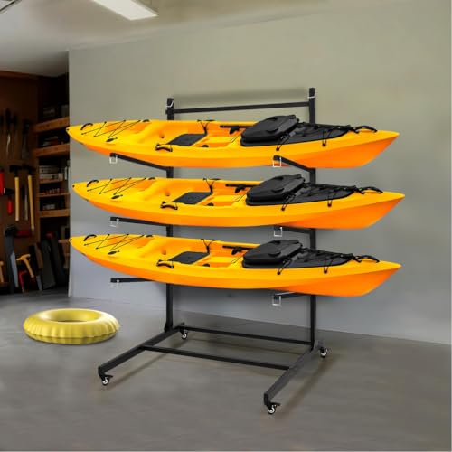 Dieses Kajak-Lagerregal – ein robuster, freistehender Ständer für Kajaks, Kanus, Surfbretter und Stand-Up-Paddleboards – eignet sich für die Lagerung in der Garage (drinnen/draußen) und verf
