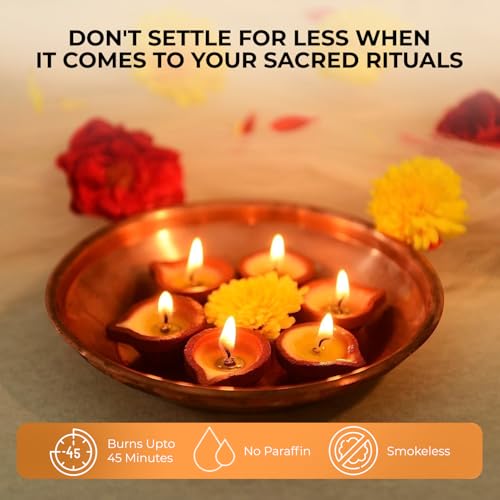 Image of Welburn Veda&Co Pure Cow Ghee Diya 15 pcs for Puja & Diwali Decoration | Upto 50-55 Burn time | Smoke Free | Diyas for Pooja Havans & Religious Rituals,Festivals | Ready to use