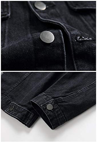Image of LZLER Men's Denim Jackets Distressed Destroyed Classic Vintage Slim Fit Ripped Fashion Trendy Trucker Jean Jackets