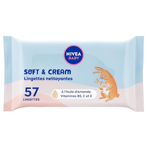 NIVEA BABY Lingettes Soft & Cream (1 x 57 pces), lingettes nettoyantes et apaisantes pour bébé & nourrisson, enrichies en Huile d'Amande 100% naturelle...