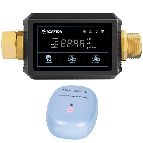 Adaptor Smart WiFi Water Leak Detection Valve & Water Detector Sensor Bundle, Automatic Shut Off, ¾” Pipe Compatible, App Alerts, Home Flood Sensor Prevention System