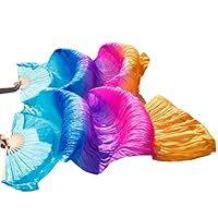 DOMELA Danswaaier, lange zijden waaiers sluiers danswaaier, 1 paar/1 stuk handgemaakte geverfde zijden buikdans lange waaier Chinese danswaaiers sluier 24 kleuren (kleur: 4, maat: L 180x90cmRea (kleur
