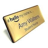 Customised Print Hello My Name is Badge, With Resin Domed Coating, Gold With Black Text 76 x 32 mm Doctor Student Doctor GP Healthcare Assistant Nurse Practitioner Clinical Medical