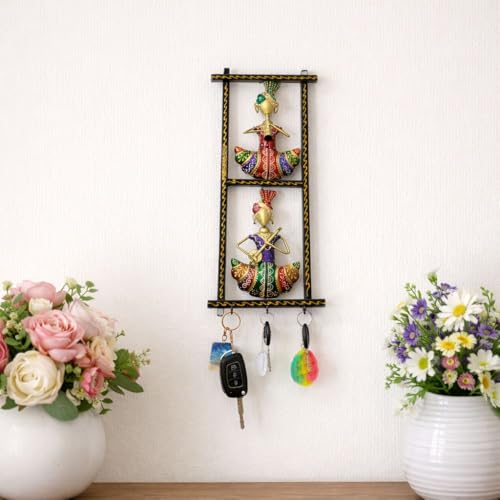 Image of Framing Hub - Handcrafted Iron Metal Multicolor Wall Art Sardar Musician Frame With Keyholder for Home Decor | Traditional Tribal Musical Wall Hanging for Living Room, Office & Hall