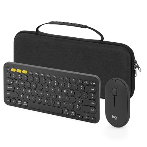 Image of GEEKRIA Hard Travel Carrying Case, Compatible with Logitech K380s /K380 + M355 /M350s, Keyboard and Pebble Mouse Combo Protective Travel Bag (Dark Gray)