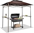 CROWN SHADES 8x5 Grill Gazebo - Pop Up Canopy for BBQ and Backyard Patio - Easy Outdoor Barbecue Shade Cover with Double Tier Vented Top & 2 Side Shelves (Coffee)