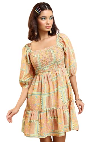 Image of Tokyo Talkies Women's Short Sleeves Square Neck Printed Dresses | Stylish Dresses | Casual Dresses