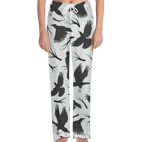 MoBlinko Mens Pajama Pants Women Halloween Black Ravens Pj Pants Women's Pajama Bottoms