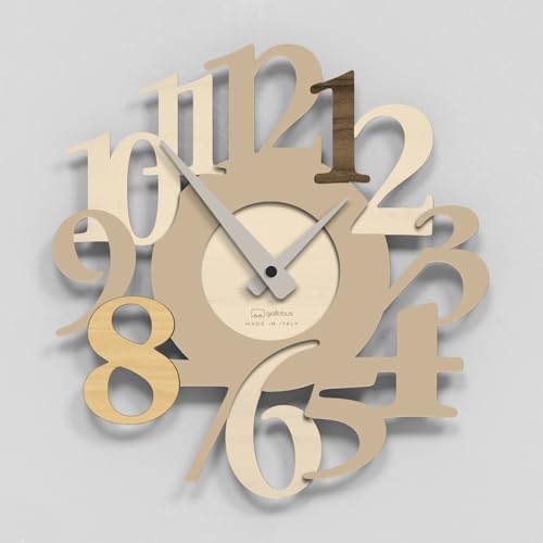 Giallobus - Orologio Bilay - Carved - Legno Mdf - Premium 30x30‎‎cm - 16 - Grain - Artigianale Made in Italy - Silenzioso - Idea regalo - Moderni doppio livello