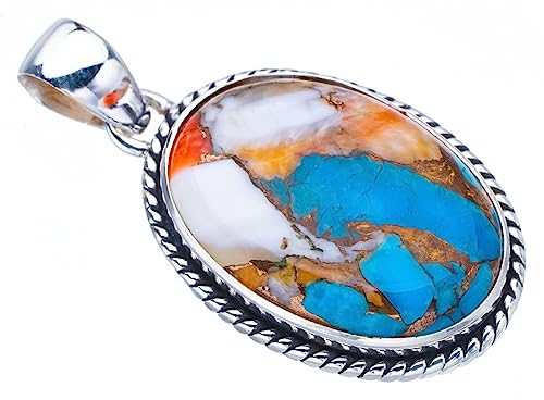 Pendentif calcédoine de cuivre et argent sterling 925 fait main de 3.81cm F3731