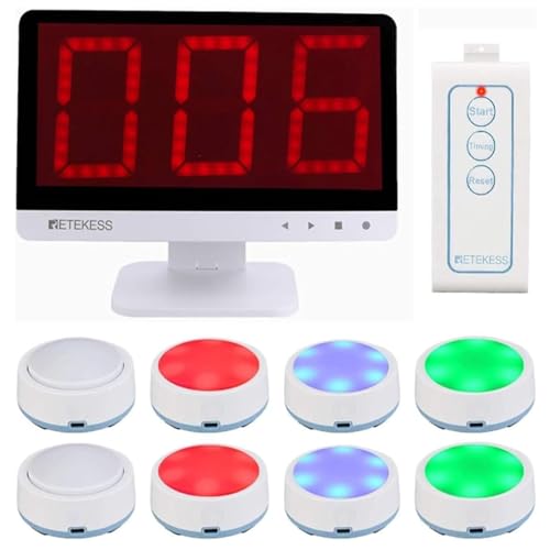Retekess TM101 Wireless Buzzer System, Buzzers avec Son et Lumière, Jusqu'à 32 Buzzers de Réponse, Télécommande sans Fil, Idéale pour Les Jeux d'équipe,...
