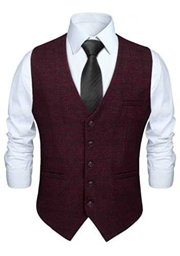 HISDERN Men's Suit Vest Business Plaid Formal Dress Waistcoat Slim Fit Vests for Men with 3 Pocket for Suit or Tuxedo2