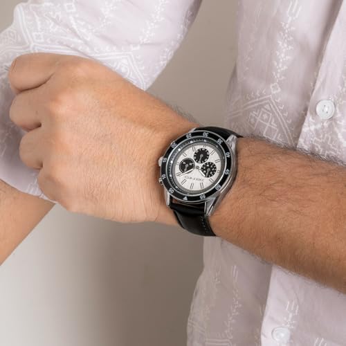 Image of Joker & Witch Cobalt 44mm Silver Dial Black PU Leather Strap for Men
