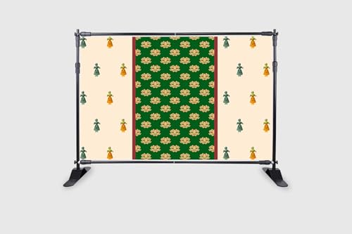 Image of Backdropon Lotus in Green Background Design Backdrop Cloth for Pooja Decoration Traditional Background Curtain Cloth for Festival Size 5 Feet Height and 8 Feet Width(5 * 8)