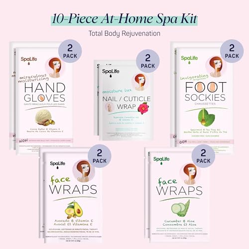 SpaLife 10 Piece Korean Face Mask & Moisturizing Hand Gloves Set | Foot Mask Socks for Dry Cracked Hands & Feet | Korean - Additional View