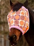 Tackmore Printed Mesh Horse Fly Mask with Fleece Padding – Breathable Anti-Rub Design, UV Protection, Adjustable Fit for Turnout & Pasture-Orange Circles XL