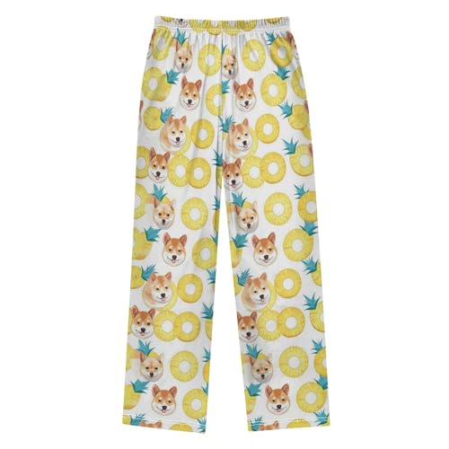Cute Cartoon Dog Pineapple Slices Boys Pants Girl Sleep Pants Long Trousers Elastic Waist Lounge Bottoms S2