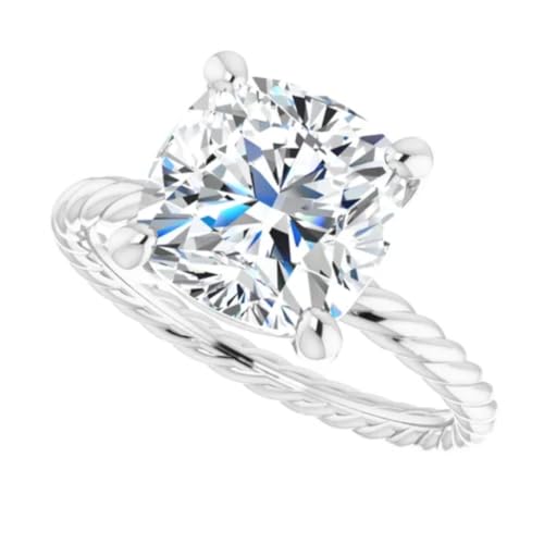 3-5 CT Asscher Cut Moissanite Engagement Ring for Women | Rope Style Swirl Shank Solitaire Anniversary Ring for Her | 925 Sterling Silver, 10K/14K/18K Solid Gold & Size 4-124