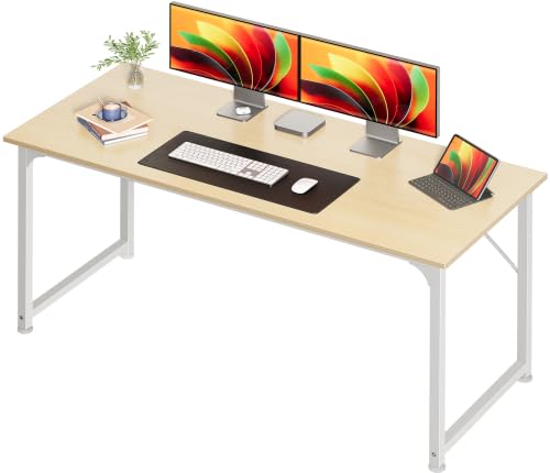Image of Huuger Computer Desk, 54 Inch Office Desk, Gaming Desk with Storage, Writing Desk Work Desk for Home Office, Study, Modern Simple Desk, Large Legroom, Metal Frame, Maple