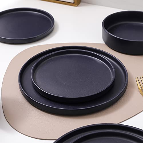 Image of Stone Lain Cleo Modern Stoneware 16-Piece Dinnerware Set, Plates and Bowls Set, Dish Set Service For 4, Dark Blue
