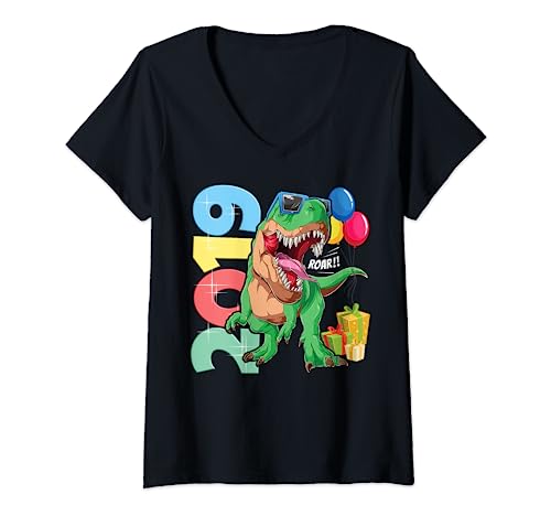 Mujer T-Rex 3º cumpleaños niño niña 3 años 2019 dinosaurio Camiseta Cuello V