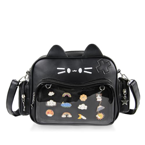 XINMAN Mochila Cute Cat Ita Bag – Bolsa tiracolo Kawaii Pin Display para escola e cosplay, Preto, M